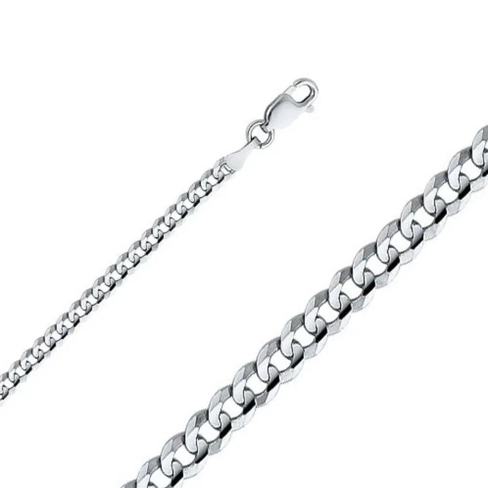 14k Solid White Gold Curb Concave Cuban Chain Bracelet | 3.0 mm |